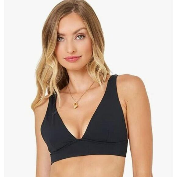 LSpace Women's Hadley Bikini‎ Top Black Halter XLarge Tie back $110 NEW - Picture 1 of 6